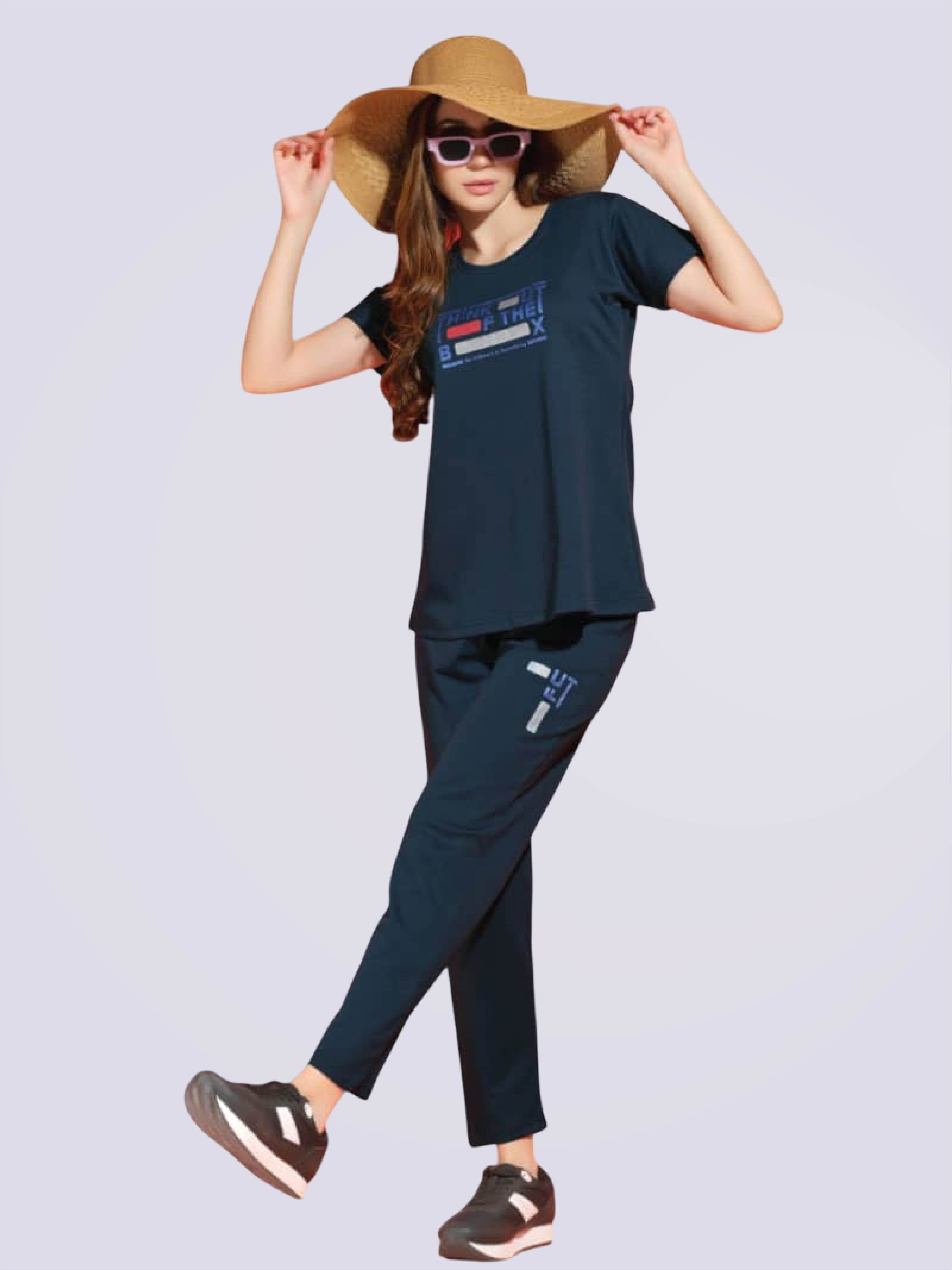 Cotton Printed T-Shirt & Pyjama Set In Blue - Bold And Bae Fashion